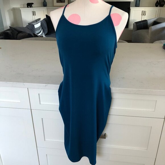 Bodycon Slip Midi Dress w Spaghetti Straps Teal Blue Sz 8 - no brand/fabric tag - Picture 1 of 11